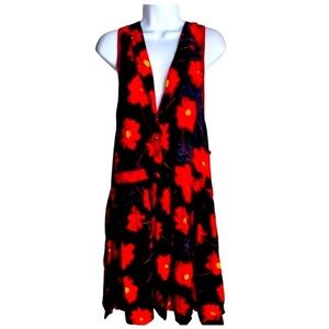 Vintage Janice McCarty Red Floral Print Jumper Dress Sleeveless Size Small
